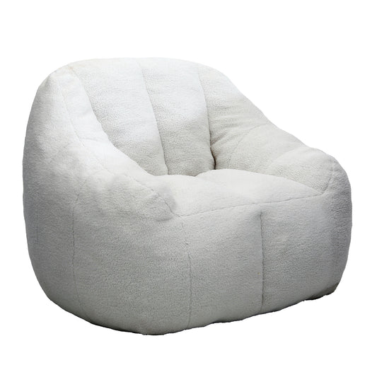 Large Tufted Memory Foam Bean Bag Chair with Plush Faux Fur, Backrest, Dorm Room 37.4x33.9x32.3 in White