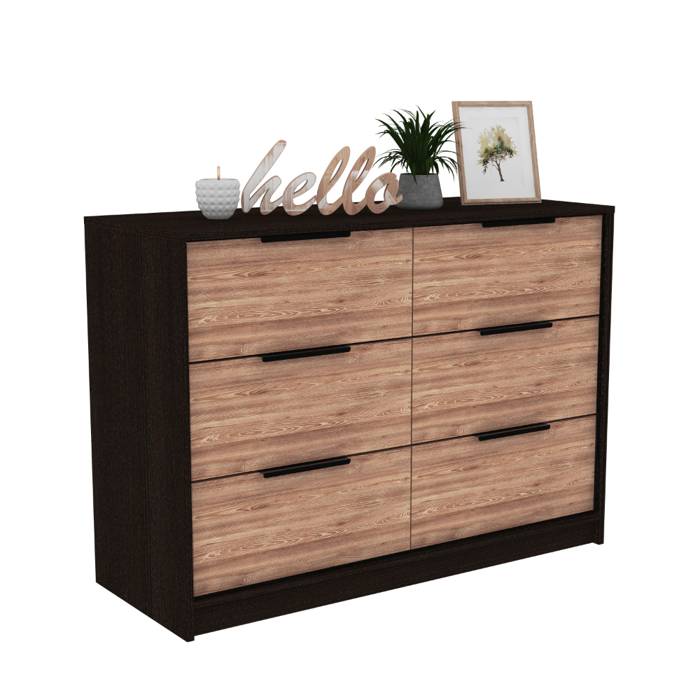 Kaia Modern Black and Pine 4-Drawer Dresser with Cabinets