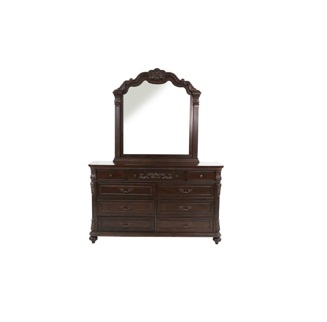 Elegant Antique Cherry & Walnut Dresser with Mirror - Timeless Storage Solution for Your Bedroom