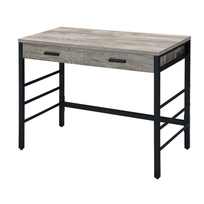 Modern Black and Weathered Oak Office Writing Desk with USB Ports and Drawers
