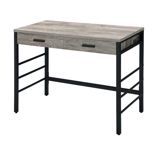 Modern Black and Weathered Oak Office Writing Desk with USB Ports and Drawers