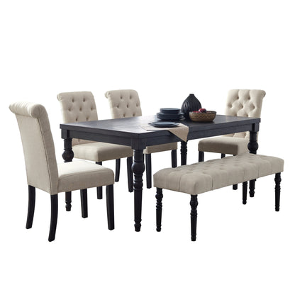 Urban Style Dining Set Table With 4 Chairs Bench Dark Wash
