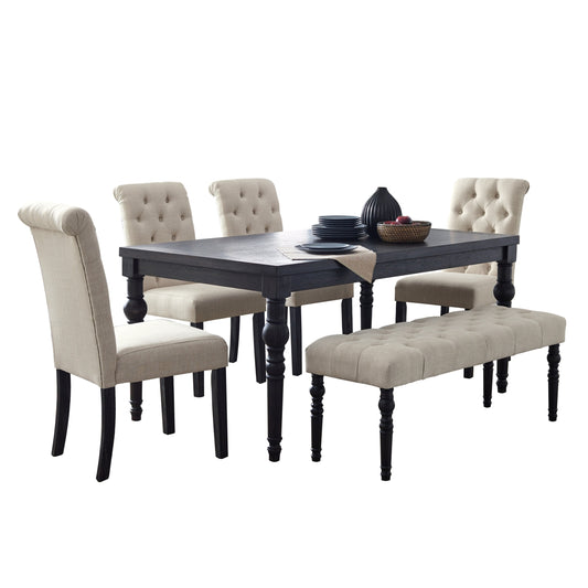 Urban Style Dining Set Table With 4 Chairs Bench Dark Wash