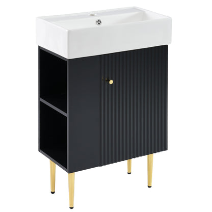 21.6" Modern Black Bathroom Vanity with Left Side Storage and Ceramic Sink