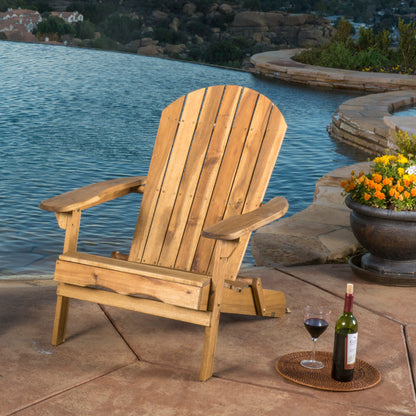 Outdoor Acacia Wood Adirondack Chair 37-Inch Length Wide Armrests Rustic Style Patio Seating Natural Stained