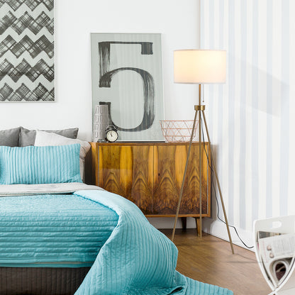 59.75-Inch Standing Floor Lamp with Fabric Shade, Steel Tripod, E26 Socket, 14.5-Inch Shade, 120V Gold