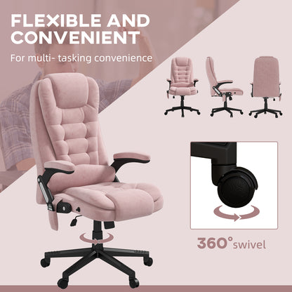 Pink Velvet Executive Office Chair with 6-Point Massage, Heat Function, and Reclining Backrest