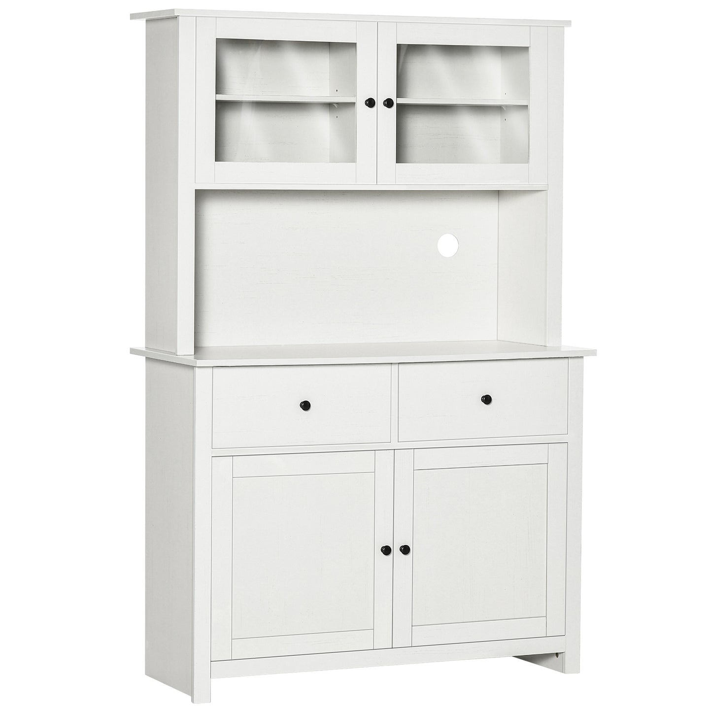 Antique White 63.5" Kitchen Storage Buffet with Hutch and Adjustable Shelves