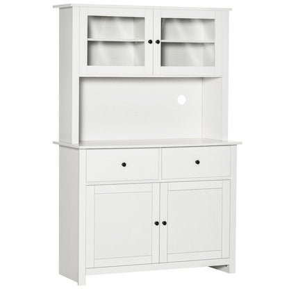 Antique White 63.5" Kitchen Storage Buffet with Hutch and Adjustable Shelves