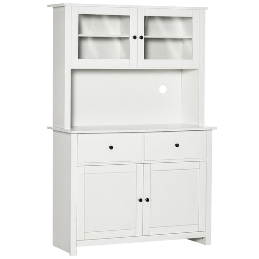 Antique White 63.5" Kitchen Storage Buffet with Hutch and Adjustable Shelves