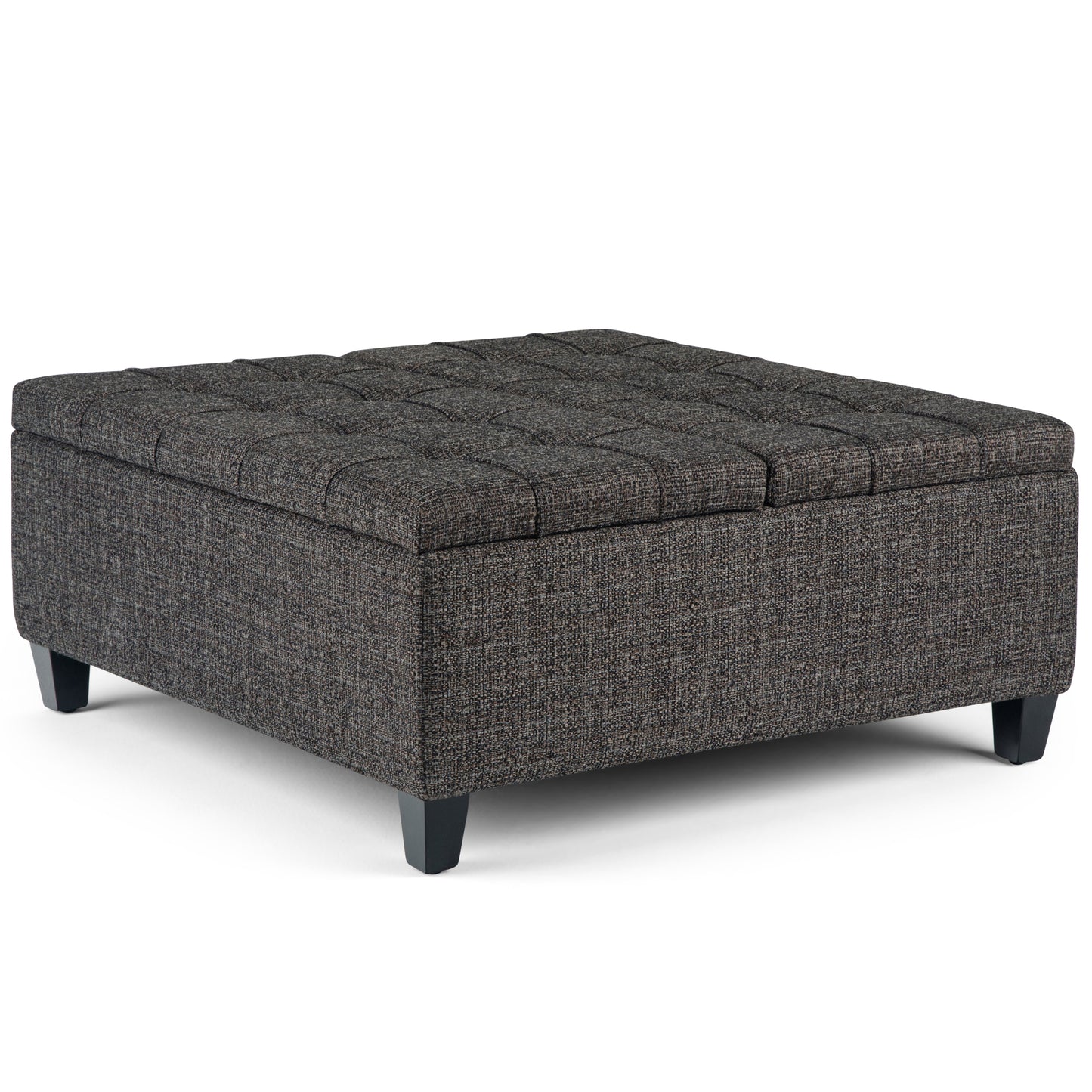 36x36 Lift-Top Storage Coffee Table with Tufted Tweed Upholstery, Solid + Engineered Wood, Ebony