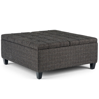36x36 Lift-Top Storage Coffee Table with Tufted Tweed Upholstery, Solid + Engineered Wood, Ebony