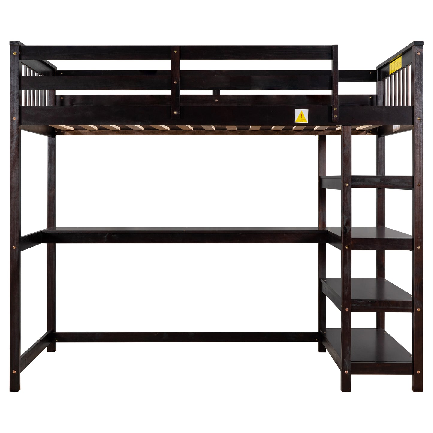 Espresso Twin Loft Bed with Integrated Workspace and Storage Shelves