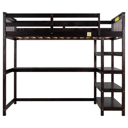 Espresso Twin Loft Bed with Integrated Workspace and Storage Shelves