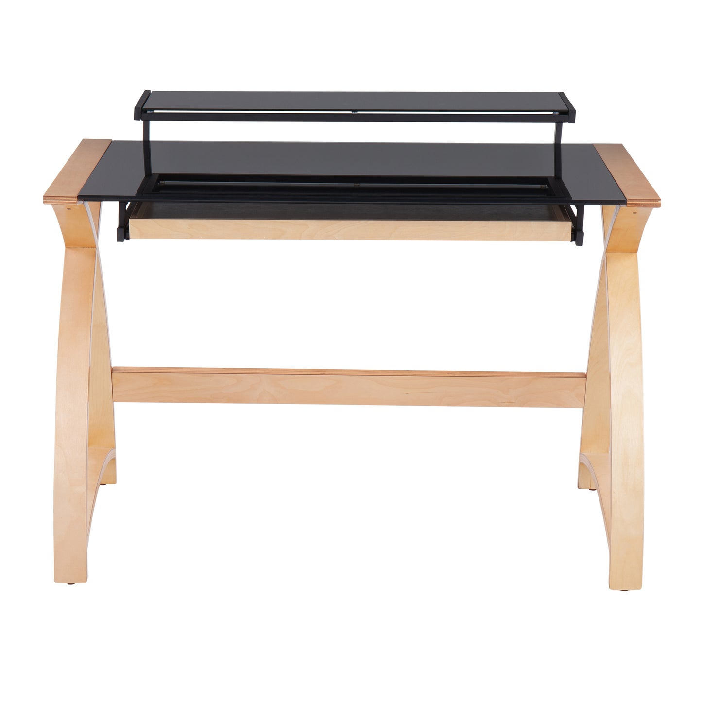 LumiSource Bentley Natural Wood and Black Glass Mid-Century Modern Office Desk