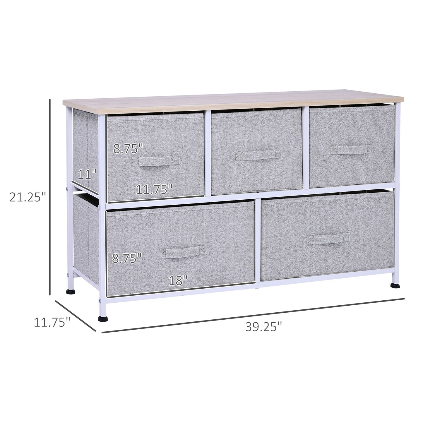 5-Drawer Fabric Storage Tower - 40" Horizontal Dresser Unit for Bedroom & Living Room Organization