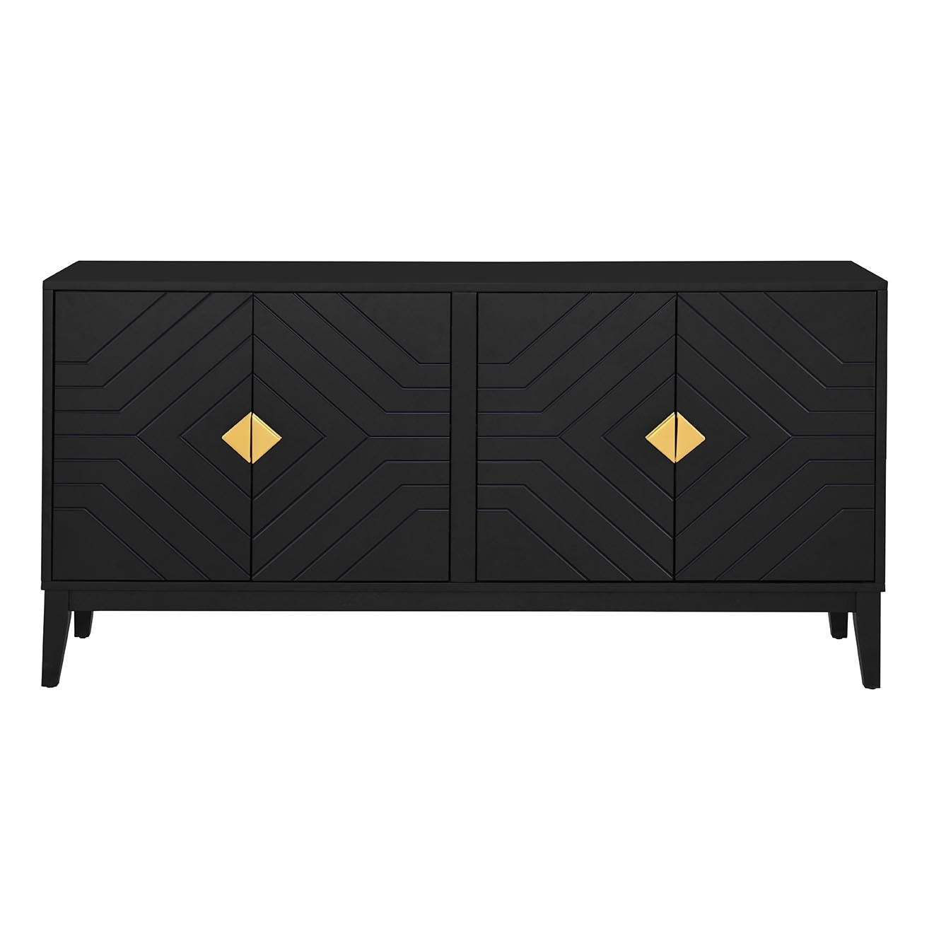 4-Door Sideboard Storage Cabinet for Living Room and Dining Room, Two Large Cabinets with Gold Handles and Adjustable Shelf, Black