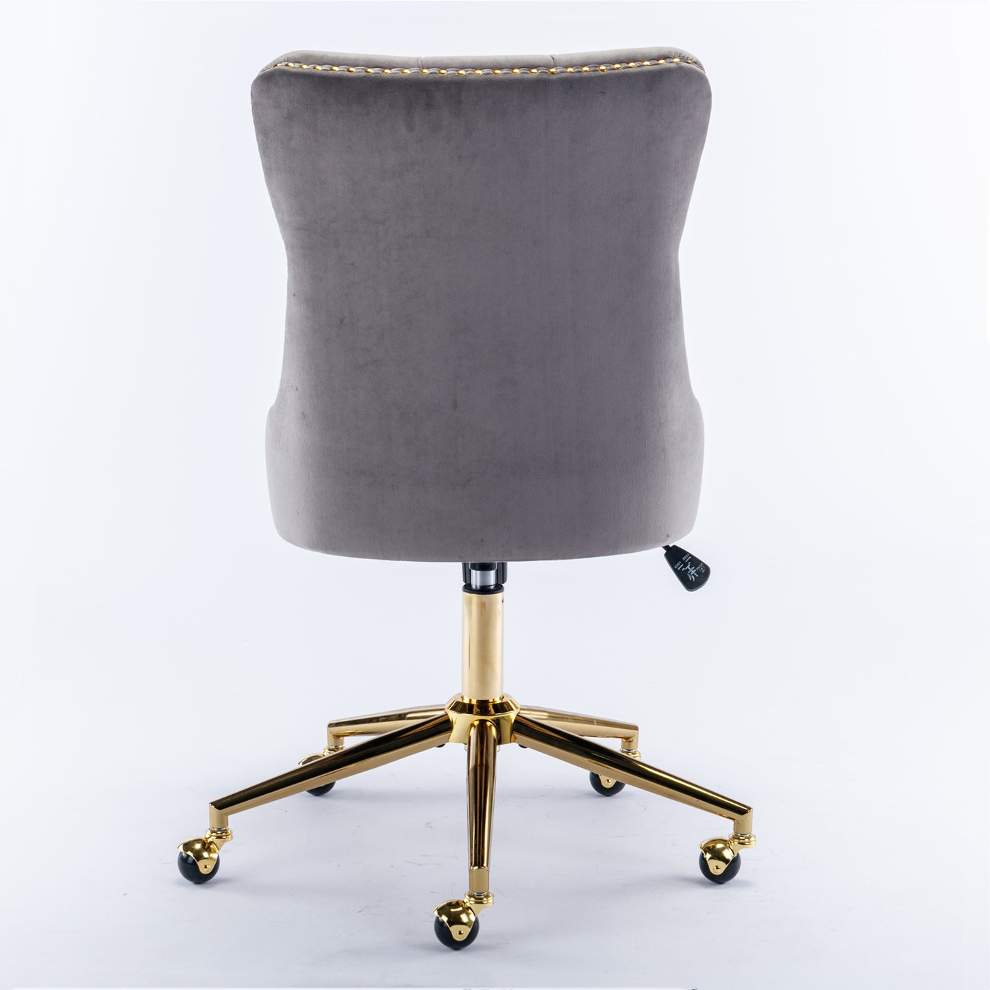 Luxurious Gray Velvet Tufted Home Office Chair with Gold Metal Base, Adjustable Swivel Design