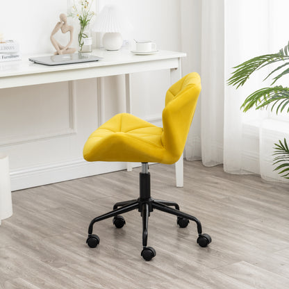 Yellow Velvet Adjustable Swivel Office Chair with Diamond Tufting