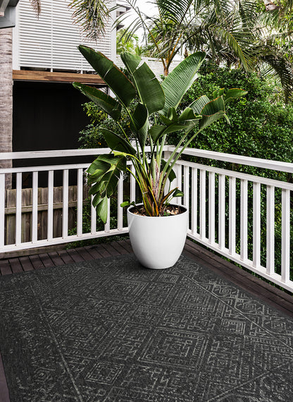 5'3" x 7'6" Rectangle Area Rug - Modern Geometric, Textured High-Low Loop, Polypropylene Indoor Charcoal