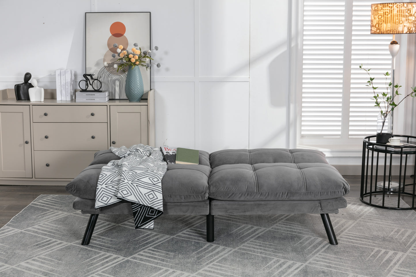Convertible Sofa Bed with Folding Design, 800 lb Capacity, Adjustable Armrests & Backrest, Light Grey