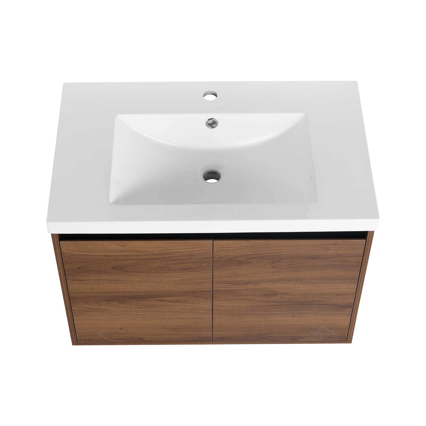 30-Inch LEVISTAR Brown Engineered Wood Bathroom Vanity with Resin Sink and Dual Door Storage Cabinet