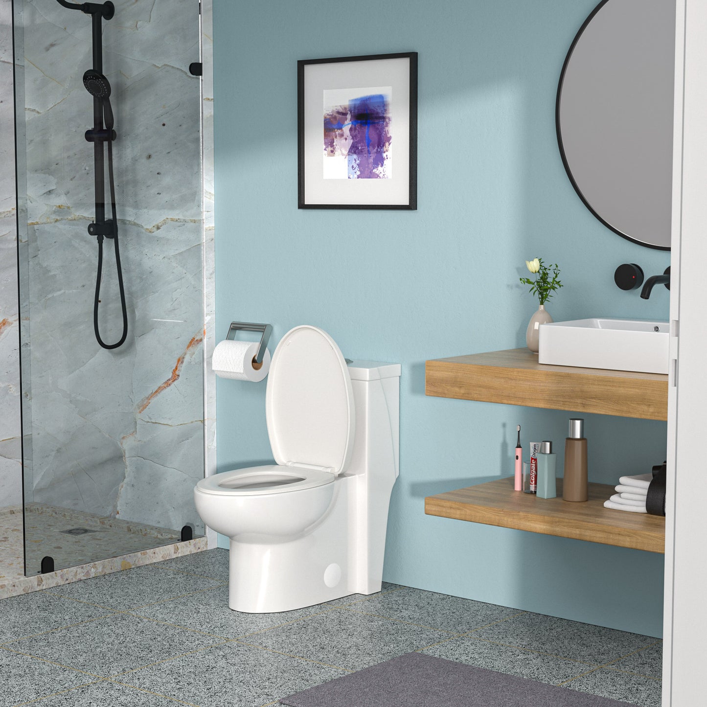 Modern Ceramic One-Piece Toilet with Dual Flush and Soft-Close Seat