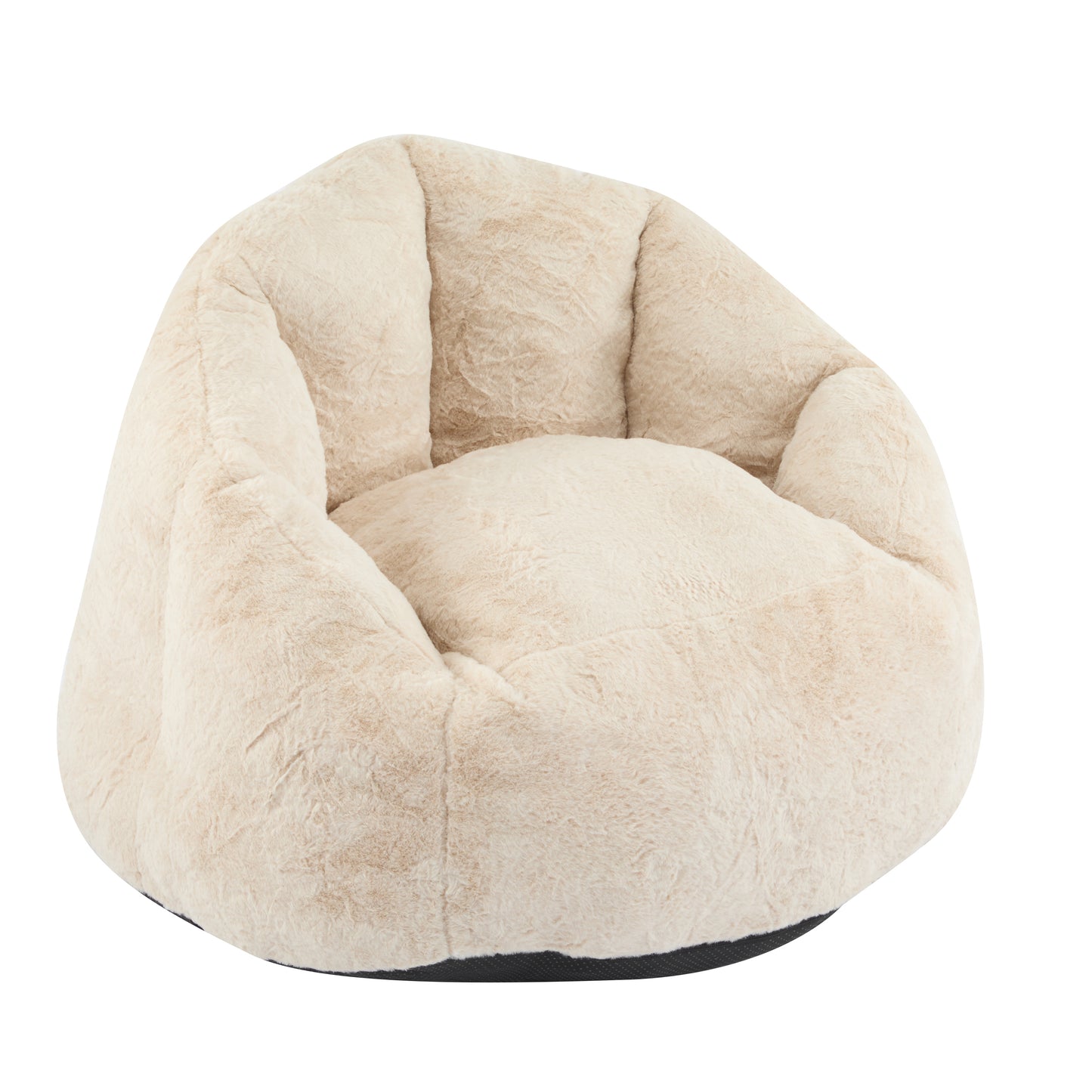 Armchair-Style Bean Bag Chair with Ergonomic Back, Faux-Fur Upholstery, Shredded Foam Fill Beige