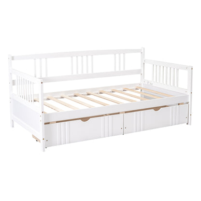 White Twin Size Wood Daybed with Dual Storage Drawers