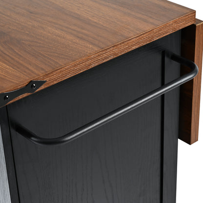 54.5" Rustic Farmhouse Kitchen Island with Power Outlet, Internal Storage, Drop Leaf, and Rolling Wheels for Home and Dining Room - Black