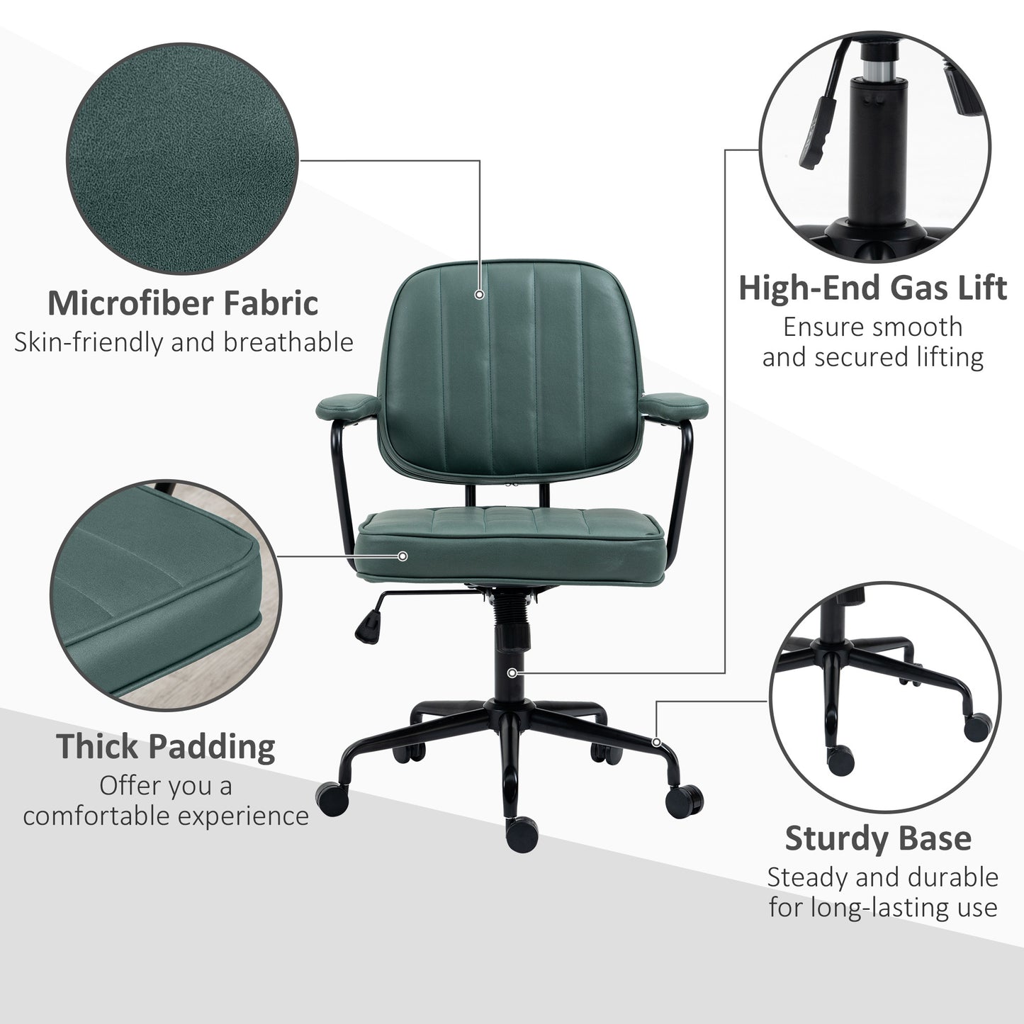 Adjustable Green Home Office Chair with Tilt Function and Lumbar Support