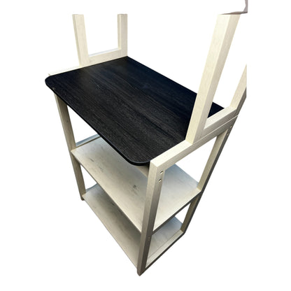 Modern 5-Tier White and Black Kitchen Bakers Rack with Ample Storage and Microwave Stand