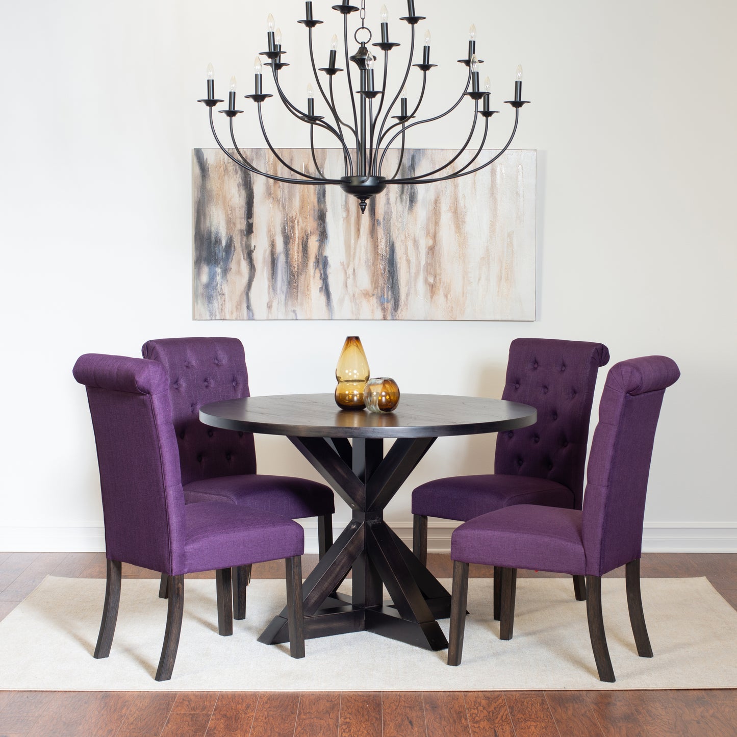 Five Piece Dining Set Round Cross Buck Table Four Chairs