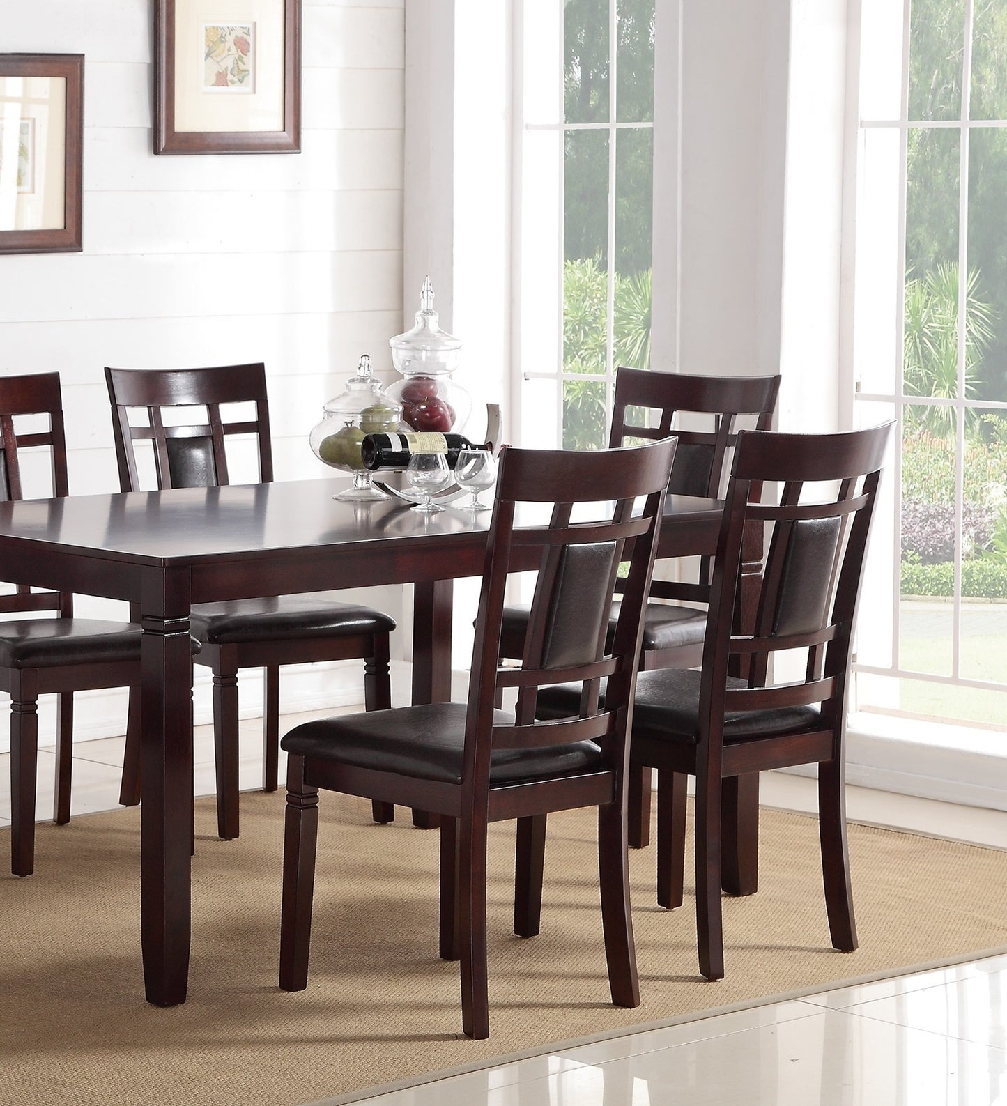 7 Piece Dining Set Table Chairs Eyelet Back Espresso