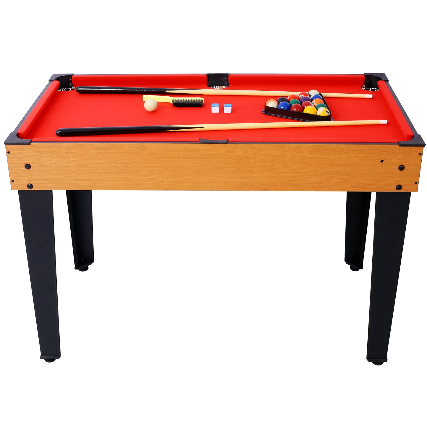 5-in-1 Game Table: Billiards, Ping Pong, Foosball, Basketball, Push Hockey; 43x24x32 in MDF+Steel Brown/Red