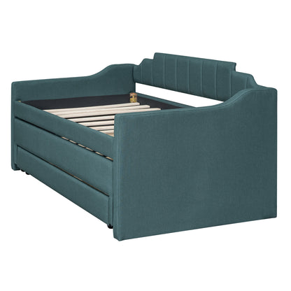 Green Twin Size Upholstered Daybed with Trundle and Storage Drawers
