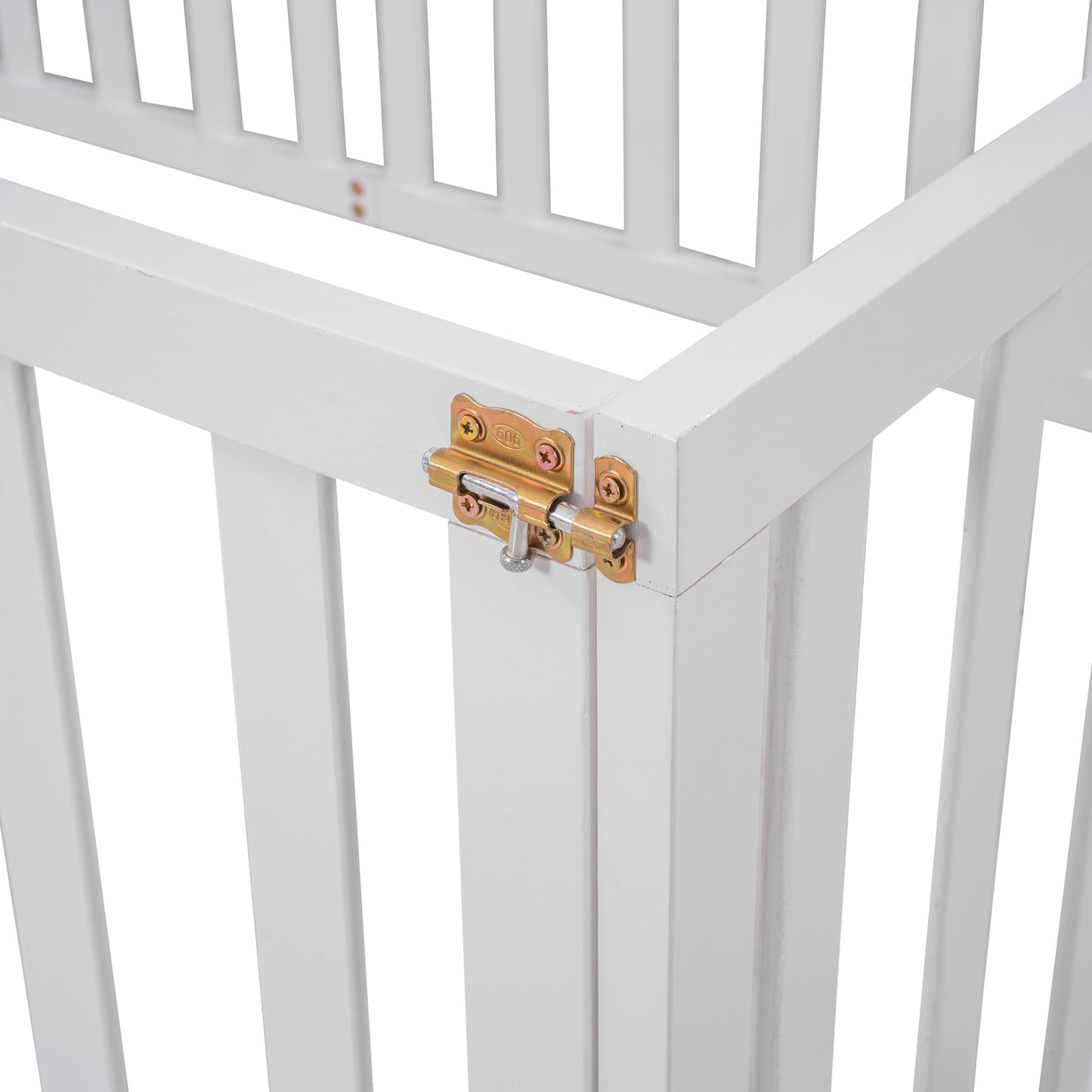 Playful Twin Wooden Floor Bed Frame for Kids with Fence and Door, White