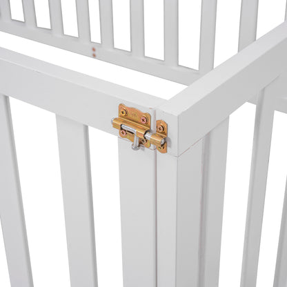 Playful Twin Wooden Floor Bed Frame for Kids with Fence and Door, White