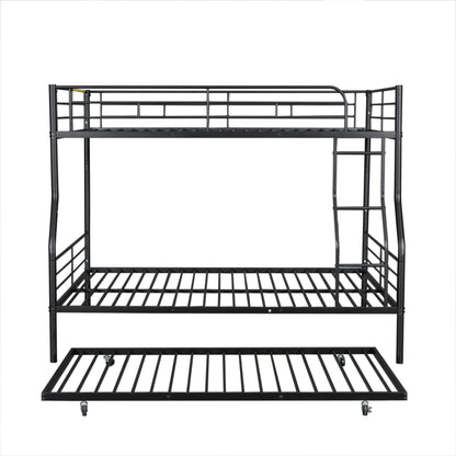 Stylish Black Full XL Over Queen Metal Bunk Bed with Trundle for Optimal Space Utilization