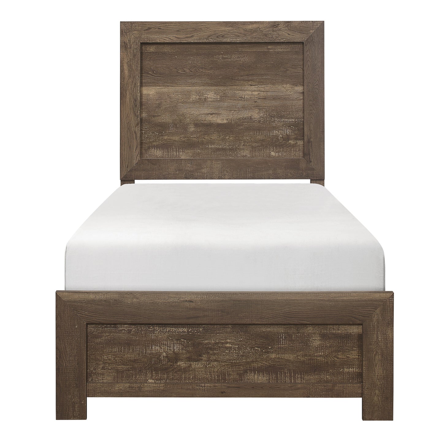 Rustic Brown Twin Size Bed Set with Headboard and Footboard - Wooden Bedroom Furniture