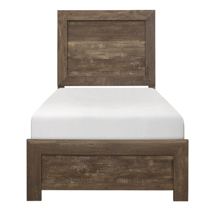Rustic Brown Twin Size Bed Set with Headboard and Footboard - Wooden Bedroom Furniture