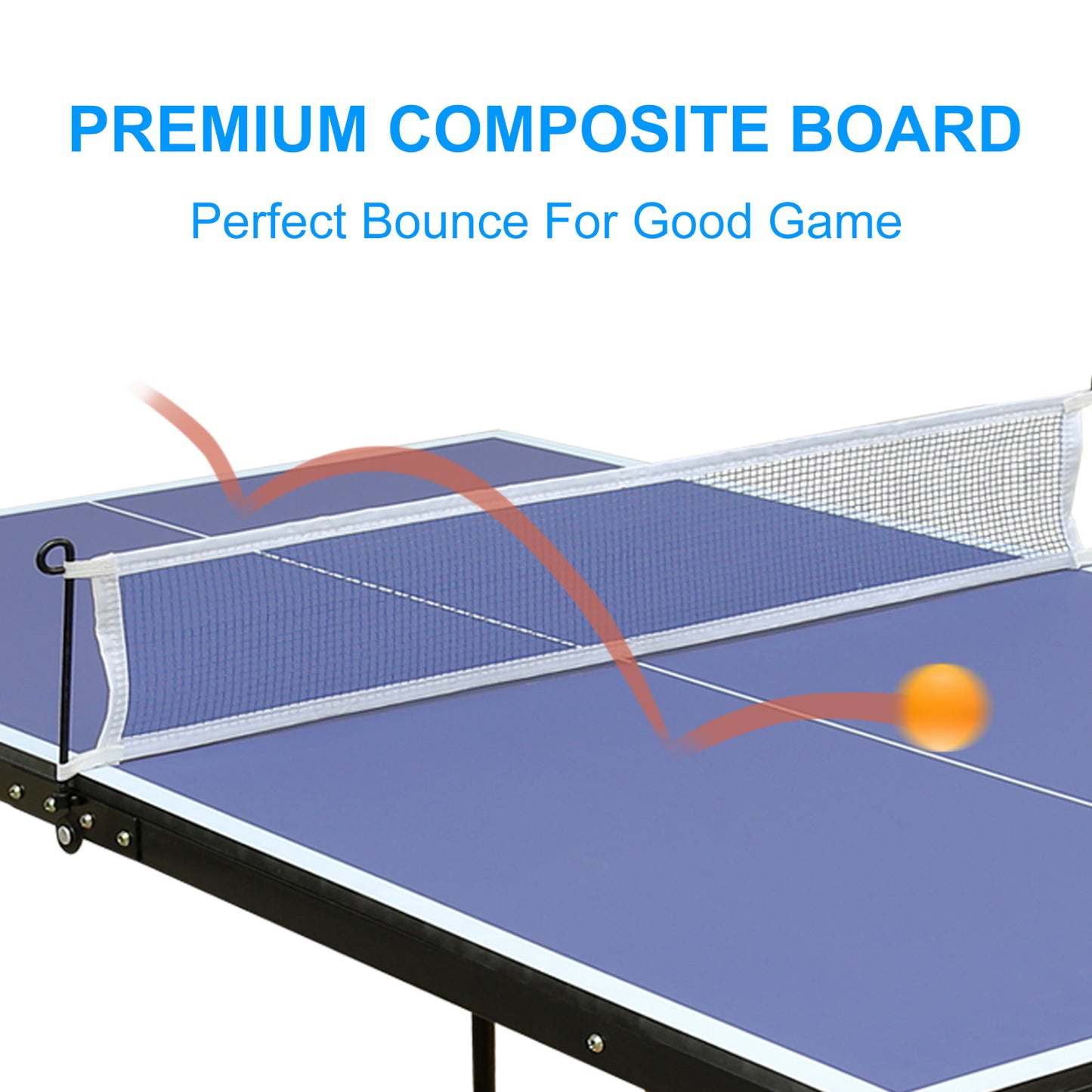 Foldable Table Tennis Table 54x30'' Playing Surface 0.5'' MDF Top, Net & 2 Paddles Indoor/Outdoor Blue