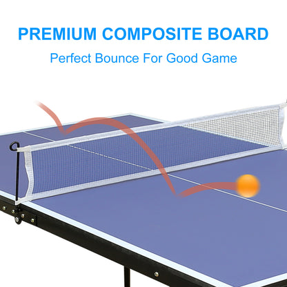 Foldable Table Tennis Table 54x30'' Playing Surface 0.5'' MDF Top, Net & 2 Paddles Indoor/Outdoor Blue