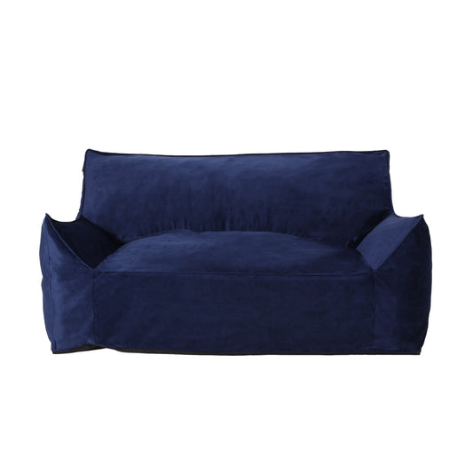 Oversized 2-Seater Bean Bag Chair with Armrests, Foam-Filled, Removable Cover Navy Blue Velvet