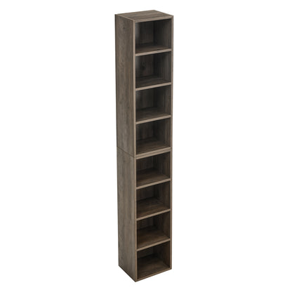 Slim 8-Tier Media Storage Tower with Adjustable Shelves, Tall Narrow Bookshelf for Home Office Use, Versatile Double-Decker Bookcase