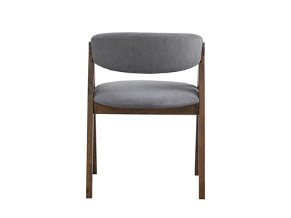 Set of 2 Modern Scandinavian Dining Chairs with Cushioned Seats, Gray Fabric, Walnut Finish, Gray