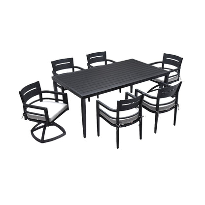 7-Piece Outdoor Aluminum Dining Set with Table, 4 Chairs and 2 Rockers, Umbrella Hole Ember Black