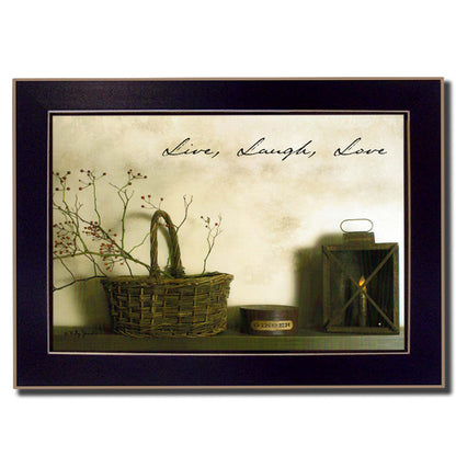 14 x 10 Inch Framed Wall Art - 'Live, Laugh and Love' Quote Poster, MDF Frame, Ready to Hang, Multicolor