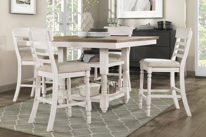 Antique White Finish Set of 2 Counter Height Chair Farmhouse Style Fabric Upholstered Seat Wooden Furniture Dining Chairs