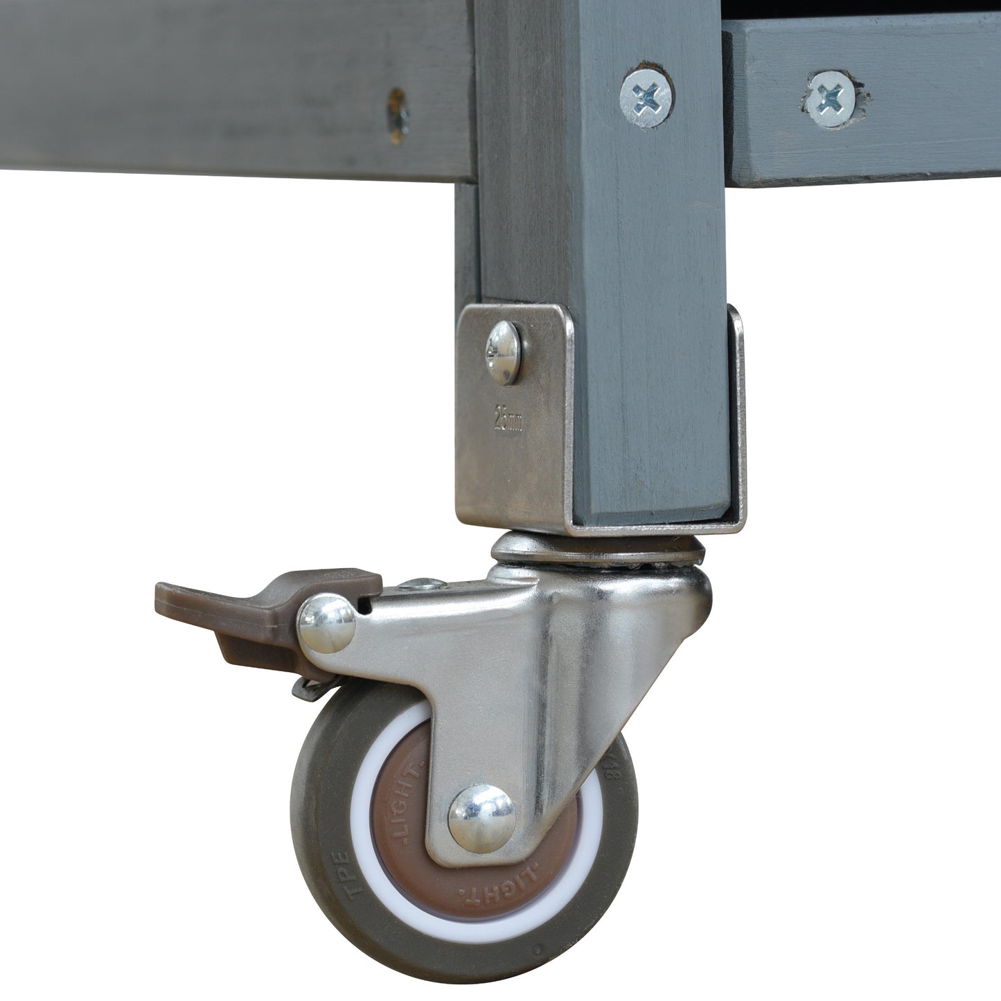 Rolling Outdoor Kitchen Island with Stainless Steel Top, Grey Blue Fir Wood Bar Cart & Storage Cabinet for BBQ and Garden Parties